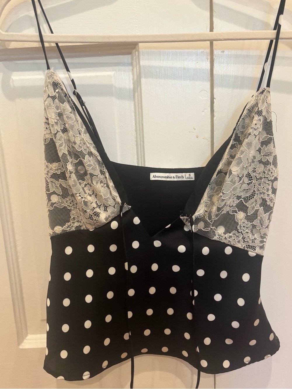 Polka Dot Lace Trim Cami Top - Black & White
